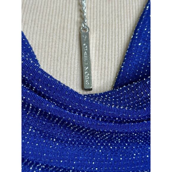 Michael Kors blue metallic long sleeves cocktail top size Small - Picture 10 of 13